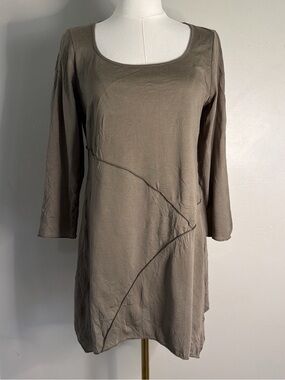 Women's Taupe Long Sleeve Scoop Neck Tunic Dress